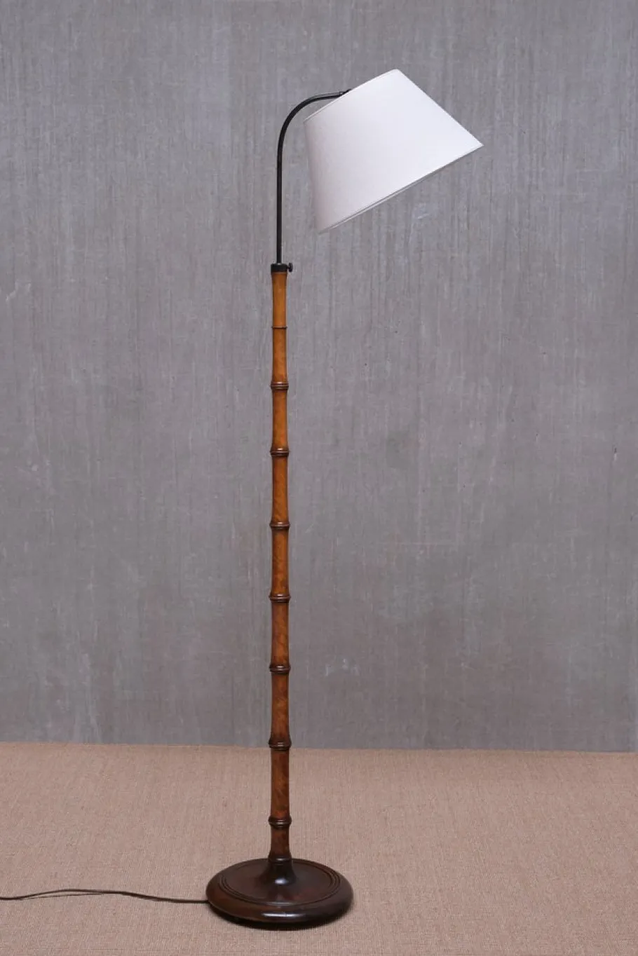 Online Pamono Swedish Modern Birch Faux Bamboo Floor Lamp with Ivory Adjustable Shade, 1940s
