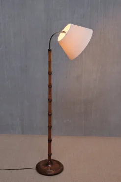 Online Pamono Swedish Modern Birch Faux Bamboo Floor Lamp with Ivory Adjustable Shade, 1940s
