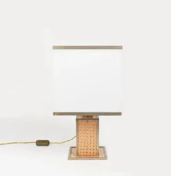 Best Pamono Table Lamp in Acrylic Glass, Rattan and Brass by Christian Dior, Italy, 1970s