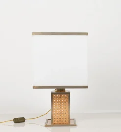 Best Pamono Table Lamp in Acrylic Glass, Rattan and Brass by Christian Dior, Italy, 1970s