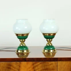 Best Pamono Table Lamps in Opaline Glass and Brass, Former Czechoslovakia, 1955, Set of 2