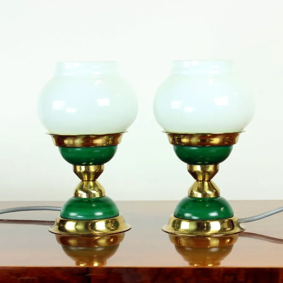 Best Pamono Table Lamps in Opaline Glass and Brass, Former Czechoslovakia, 1955, Set of 2
