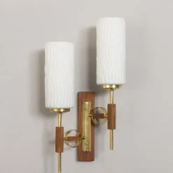 Sale Pamono Teak and Brass Wall Sconces in the style of Lunel, 1960s, Set of 2