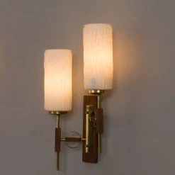 Sale Pamono Teak and Brass Wall Sconces in the style of Lunel, 1960s, Set of 2