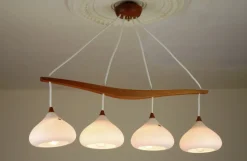 Best Pamono Teak and Glass Hanging Lamp, 1960s