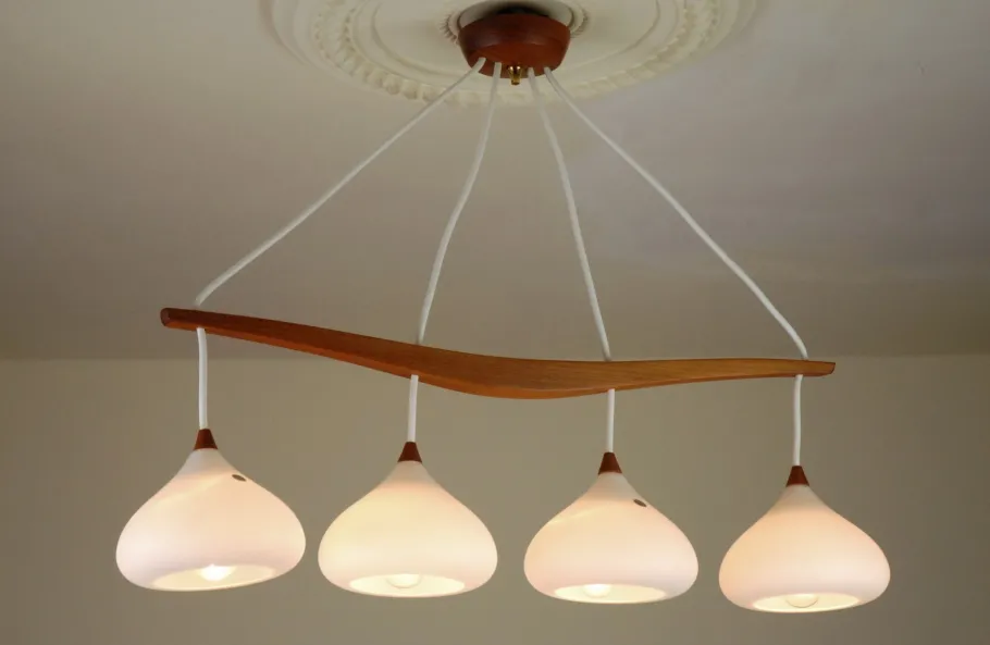 Best Pamono Teak and Glass Hanging Lamp, 1960s