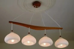 Best Pamono Teak and Glass Hanging Lamp, 1960s