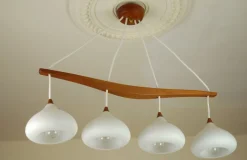 Best Pamono Teak and Glass Hanging Lamp, 1960s