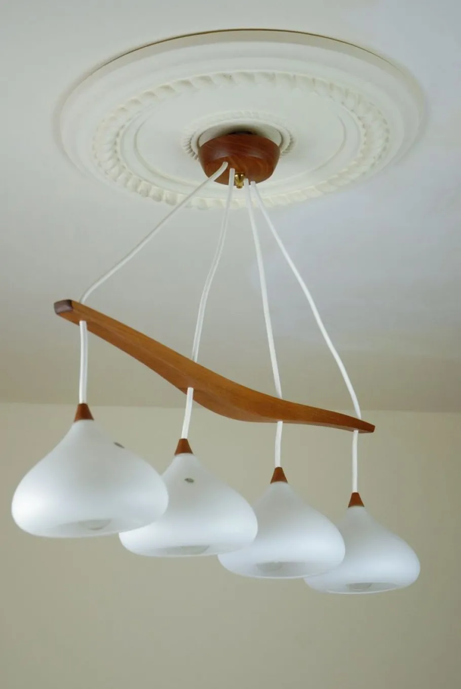Best Pamono Teak and Glass Hanging Lamp, 1960s