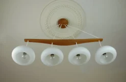 Best Pamono Teak and Glass Hanging Lamp, 1960s