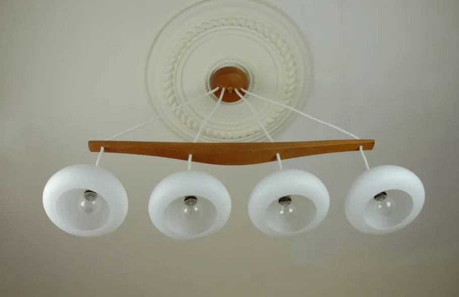 Best Pamono Teak and Glass Hanging Lamp, 1960s