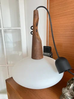 Best Pamono Teak and Opaline Glass Suspension by Uno and Östen Kristiansson for Luxus, Sweden, 1950s