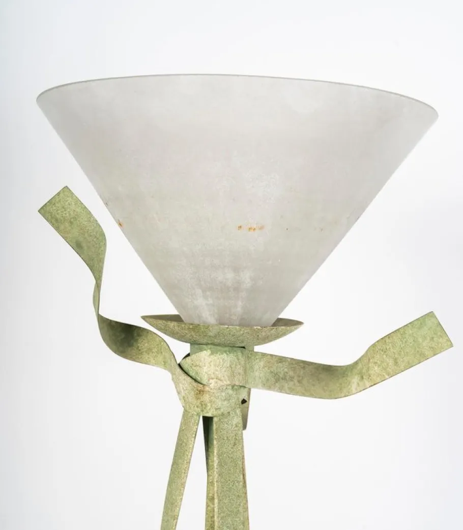 Outlet Pamono 20th Century Green Lacquered Metal Floor Lamp with Murano Glass Bowl