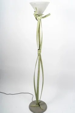 Outlet Pamono 20th Century Green Lacquered Metal Floor Lamp with Murano Glass Bowl