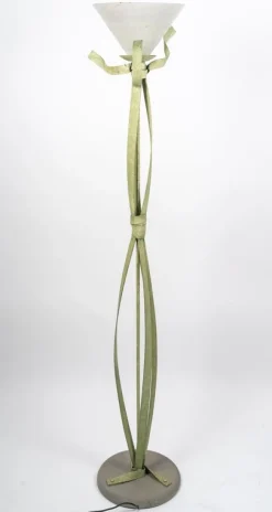 Outlet Pamono 20th Century Green Lacquered Metal Floor Lamp with Murano Glass Bowl