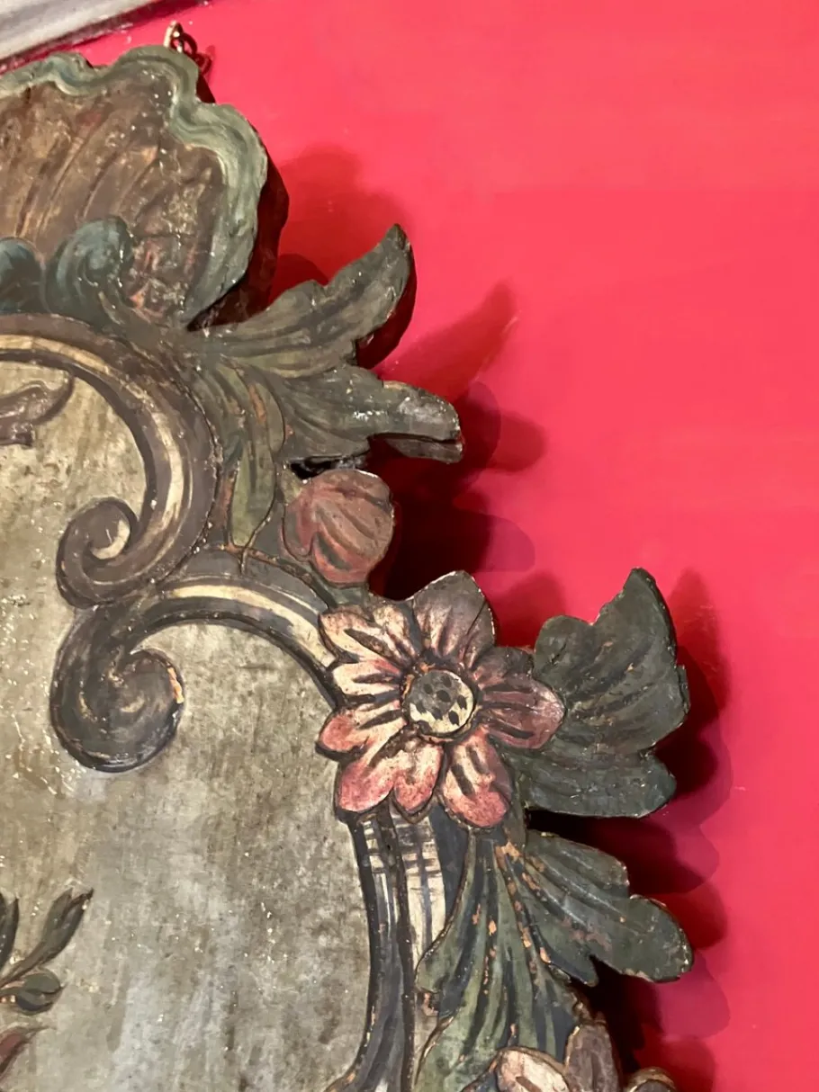 Best Pamono 18th Century Rococo Venetian Polychrome and Mecca Lacquered Wooden Wall Sconces with Iron Arms, Set of 2