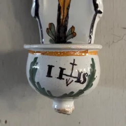Outlet Pamono 18th Century Wall-Mounted Holy Water Font in Polychrome Earthenware by by Mario Bellini from the Nevers Factory, 1970