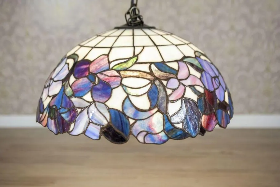 Best Pamono 20th-Century Hanging Lamp with Multicolored Shade in the style of Tiffany, 1940s