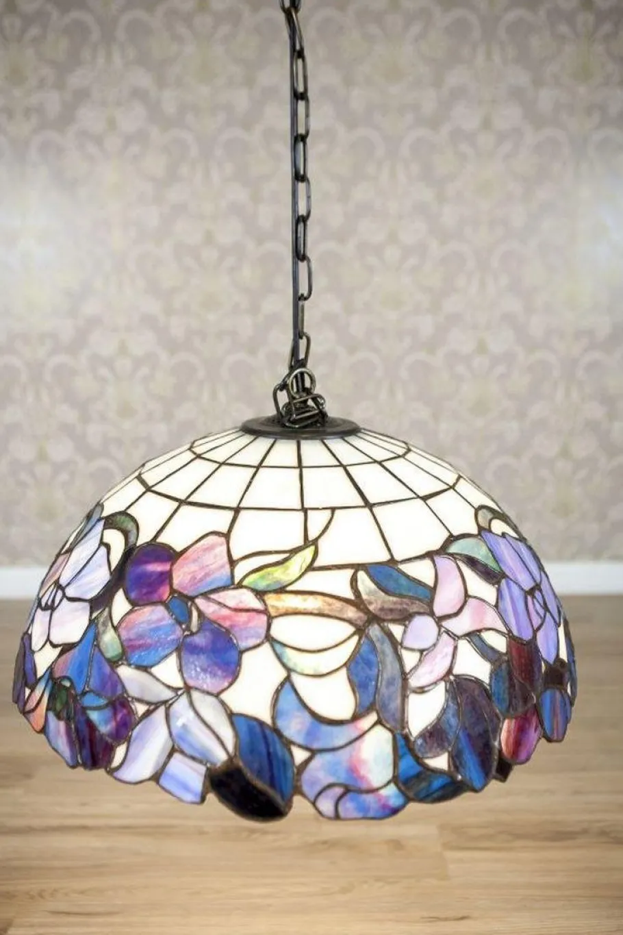 Best Pamono 20th-Century Hanging Lamp with Multicolored Shade in the style of Tiffany, 1940s