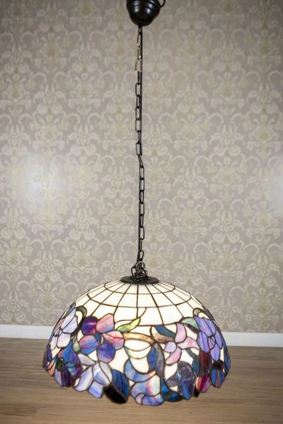Best Pamono 20th-Century Hanging Lamp with Multicolored Shade in the style of Tiffany, 1940s