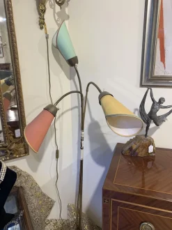 Pamono Three Light Adjustable Floor Lamp in Green Yellow Orange and Brass by Bruno Gatta for Stilnovo, 1950s