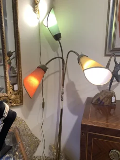 Pamono Three Light Adjustable Floor Lamp in Green Yellow Orange and Brass by Bruno Gatta for Stilnovo, 1950s