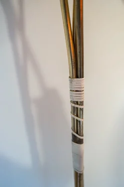 Pamono Three Light Adjustable Floor Lamp in Green Yellow Orange and Brass by Bruno Gatta for Stilnovo, 1950s