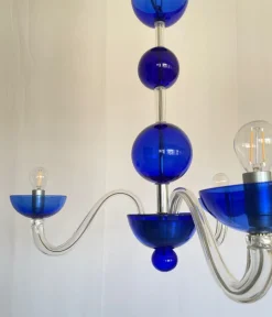 Sale Pamono Three-Light Chandelier in Blue Crystal Murano Glass by Master Walter Furlan, 1985