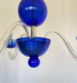 Sale Pamono Three-Light Chandelier in Blue Crystal Murano Glass by Master Walter Furlan, 1985