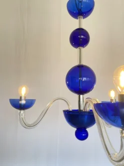 Sale Pamono Three-Light Chandelier in Blue Crystal Murano Glass by Master Walter Furlan, 1985