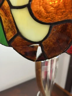 Sale Pamono Tiffany Model Lamp in Silver, Root Wood & Cathedral Glass, Italy, 1989