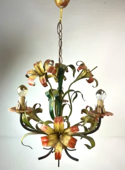 Sale Pamono Tole Flower Chandelier, France, 1950s