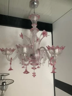 Sale Pamono Transparent and Pink Murano Style Glass Chandelier with Flowers and Leaves from Simoeng