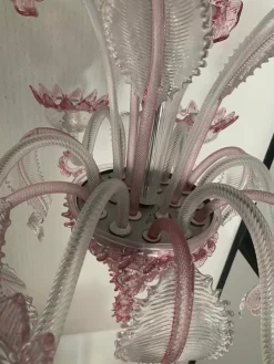 Sale Pamono Transparent and Pink Murano Style Glass Chandelier with Flowers and Leaves from Simoeng