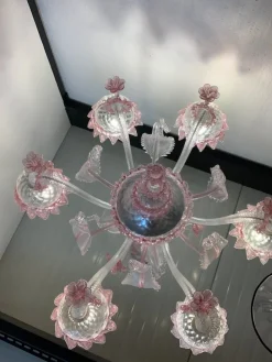 Sale Pamono Transparent and Pink Murano Style Glass Chandelier with Flowers and Leaves from Simoeng