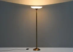 Best Pamono Turned Brass and Opaline Glass Floor Lamp from Relco Milano, Italy, 1970s