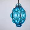 Best Pamono Venetian Blue Murano Caged Glass Pendant Light with Large Bubbles, 1960s