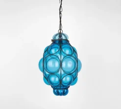 Best Pamono Venetian Blue Murano Caged Glass Pendant Light with Large Bubbles, 1960s