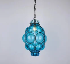 Best Pamono Venetian Blue Murano Caged Glass Pendant Light with Large Bubbles, 1960s