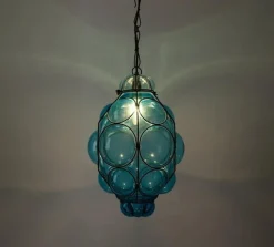 Best Pamono Venetian Blue Murano Caged Glass Pendant Light with Large Bubbles, 1960s