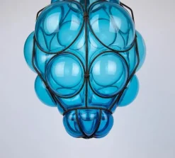 Best Pamono Venetian Blue Murano Caged Glass Pendant Light with Large Bubbles, 1960s