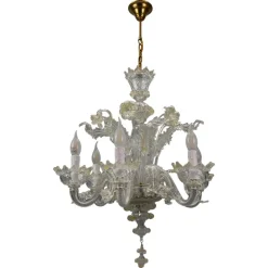 Sale Pamono Venetian Murano Glass and Gold Dust Floral Chandelier, Italy, 1950s