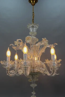 Sale Pamono Venetian Murano Glass and Gold Dust Floral Chandelier, Italy, 1950s