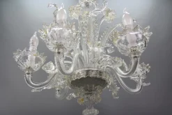 Sale Pamono Venetian Murano Glass and Gold Dust Floral Chandelier, Italy, 1950s