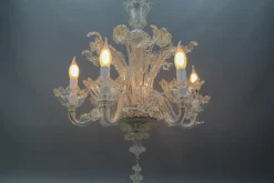 Sale Pamono Venetian Murano Glass and Gold Dust Floral Chandelier, Italy, 1950s