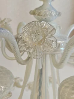 Best Pamono Venetian Murano Glass 6-Light Chandelier with Flower Decor, 1970