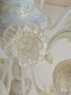 Best Pamono Venetian Murano Glass 6-Light Chandelier with Flower Decor, 1970