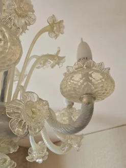 Best Pamono Venetian Murano Glass 6-Light Chandelier with Flower Decor, 1970