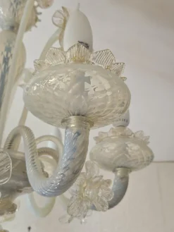 Best Pamono Venetian Murano Glass 6-Light Chandelier with Flower Decor, 1970