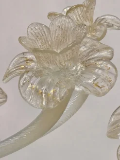 Best Pamono Venetian Murano Glass 6-Light Chandelier with Flower Decor, 1970